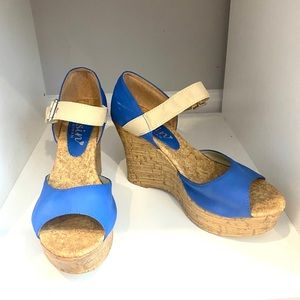 Womens blue open toe Wedge Heels shoes Sz 6